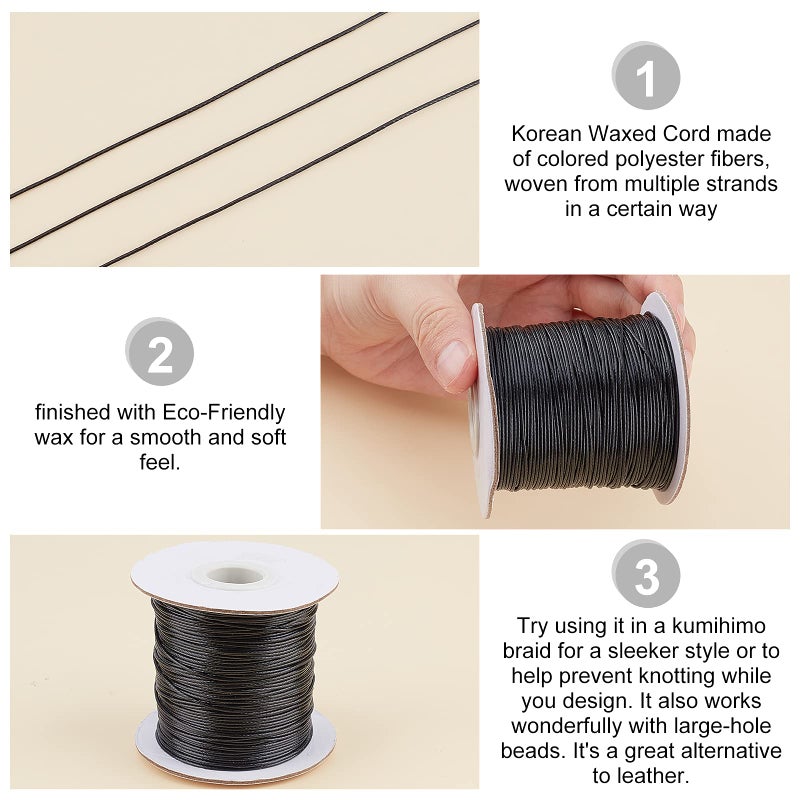 PH PandaHall 1 Roll 1mm Black Waxed Cord Polyester Cord Knotting Cord Beading String Thread Braiding Cord for Beading Jewellery - Image 5